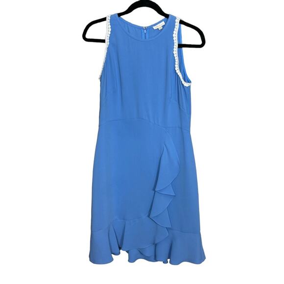 Shoshanna Groove Ruffled Mini Dress Blue EUC - Picture 10 of 12